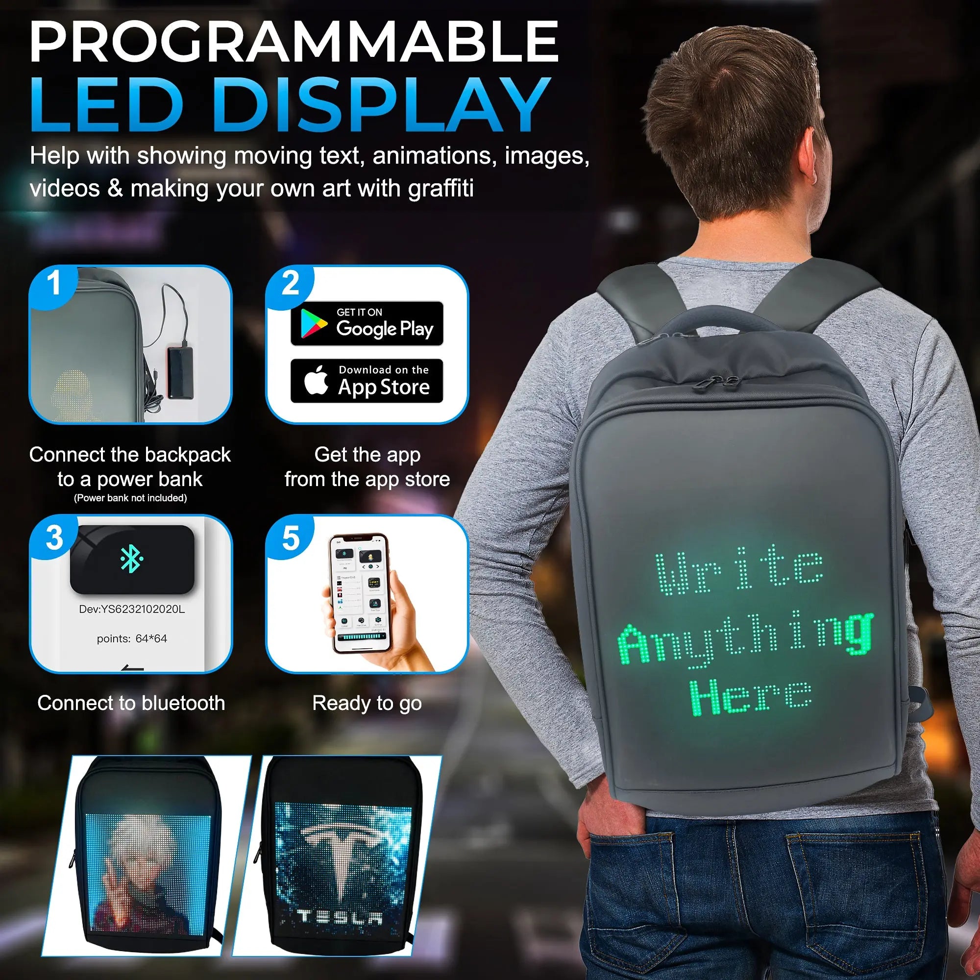 Led Backpack with Programmable Screen Video Backpack Laptop Backpack Voltefy